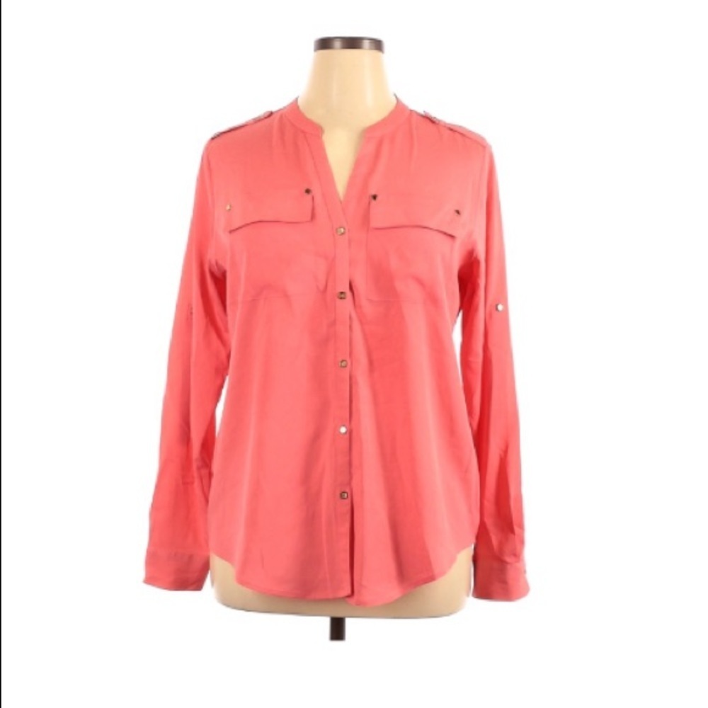 Charter Club | Long Sleeve Top Peachy Pink Orange Blouse